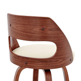 Julius Mid-Century Swivel Faux Leather and Wood Counter or Bar Stool