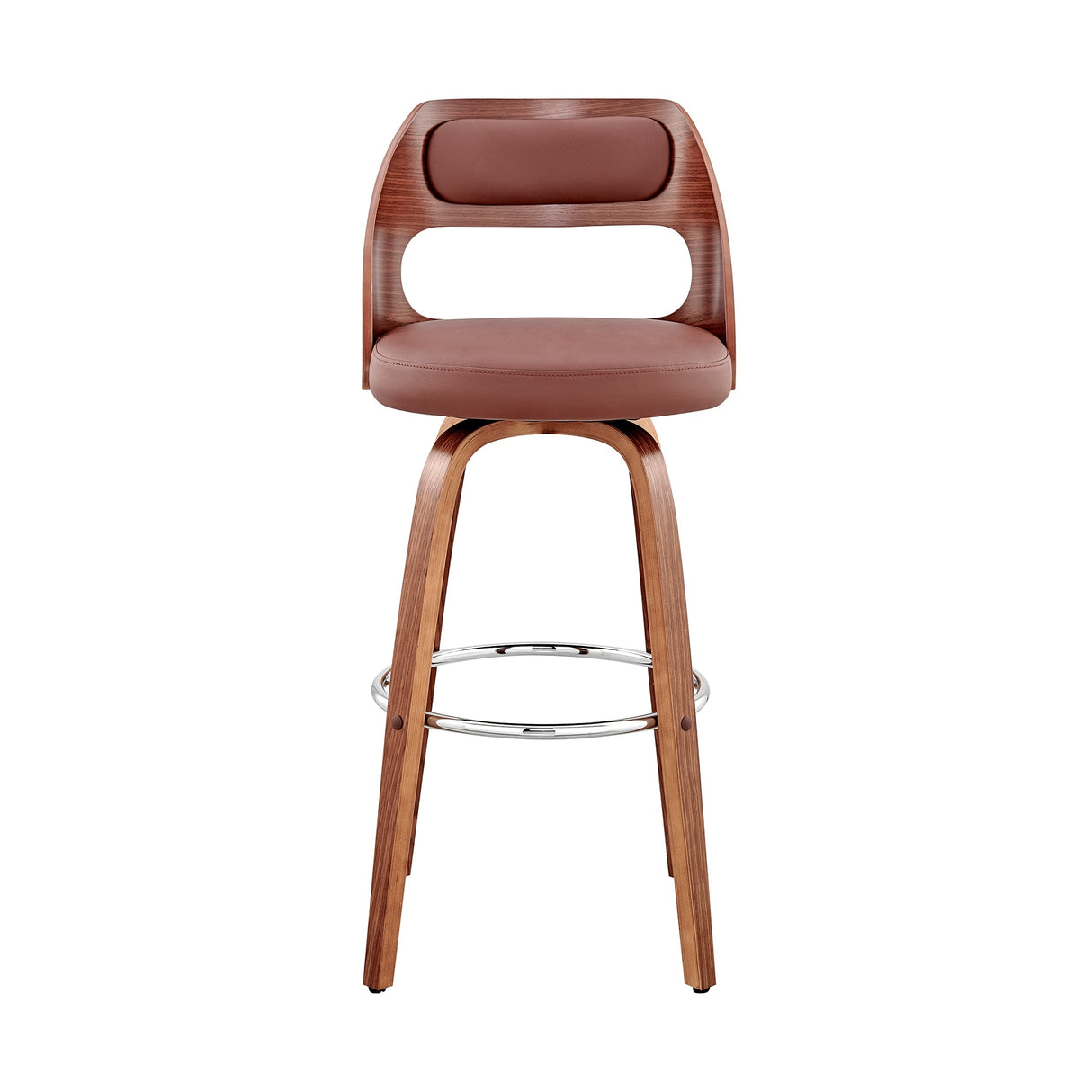 Julius Mid-Century Swivel Faux Leather and Wood Counter or Bar Stool