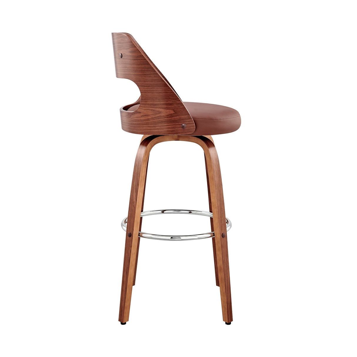 Julius Mid-Century Swivel Faux Leather and Wood Counter or Bar Stool