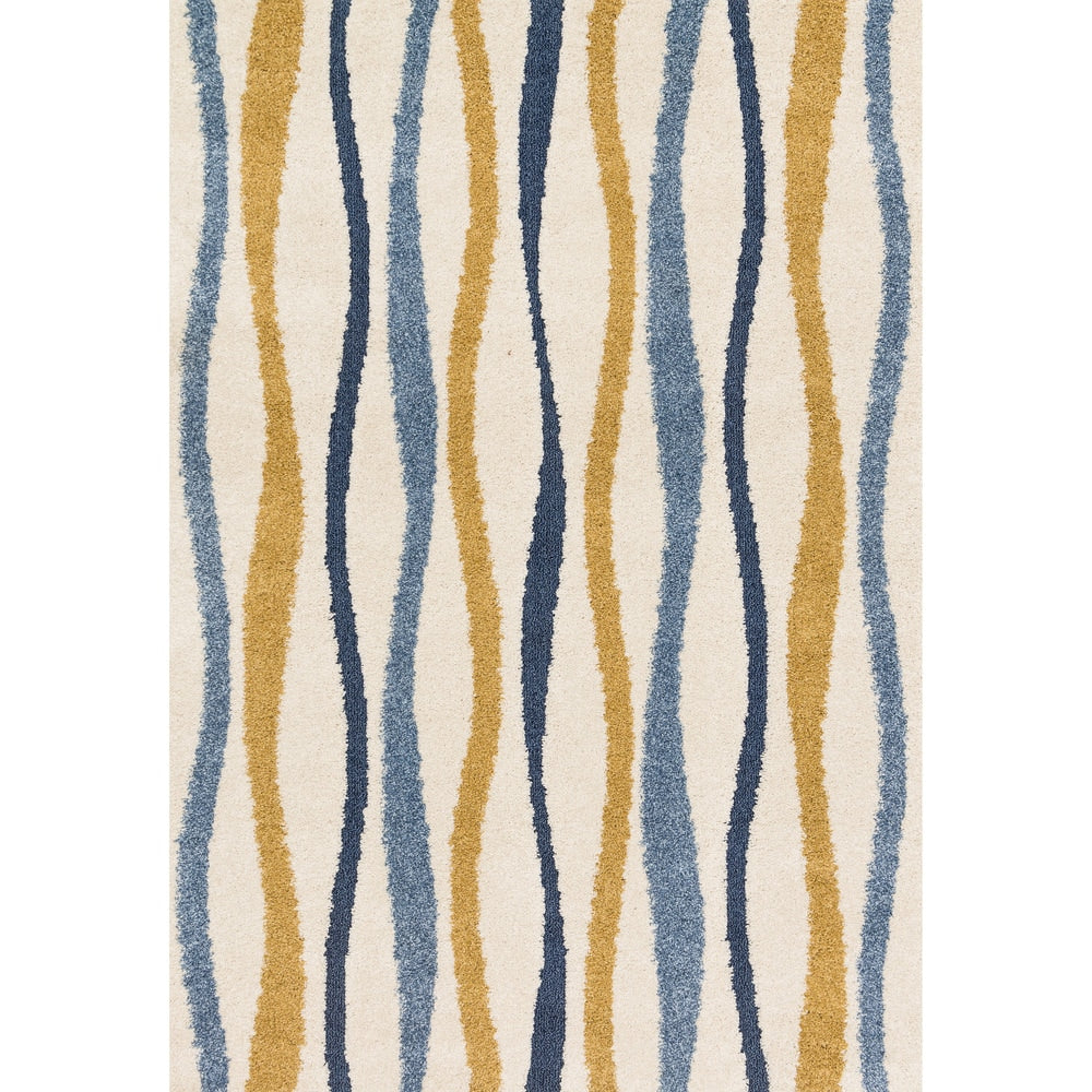 Carson Carrington Holstebro Blue/Gold Wavy Stripe Shag Area Rug
