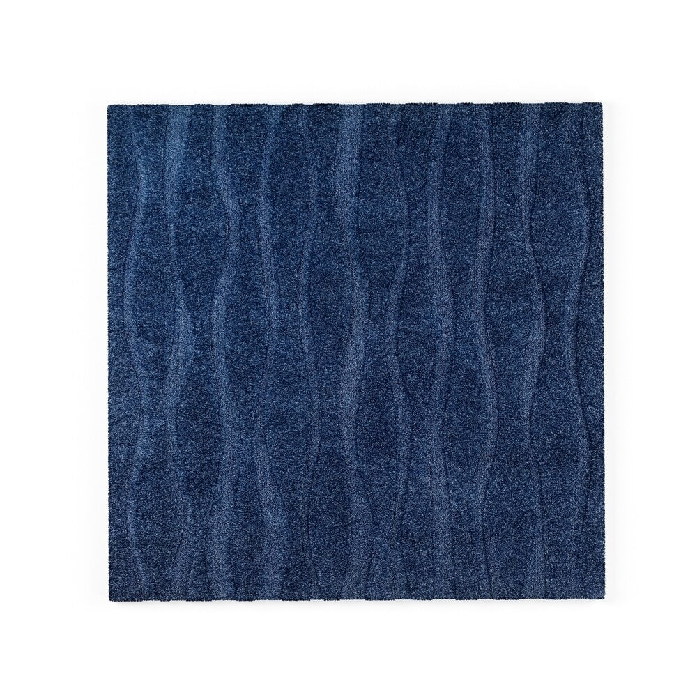 Carson Carrington Holstebro Blue/Gold Wavy Stripe Shag Area Rug
