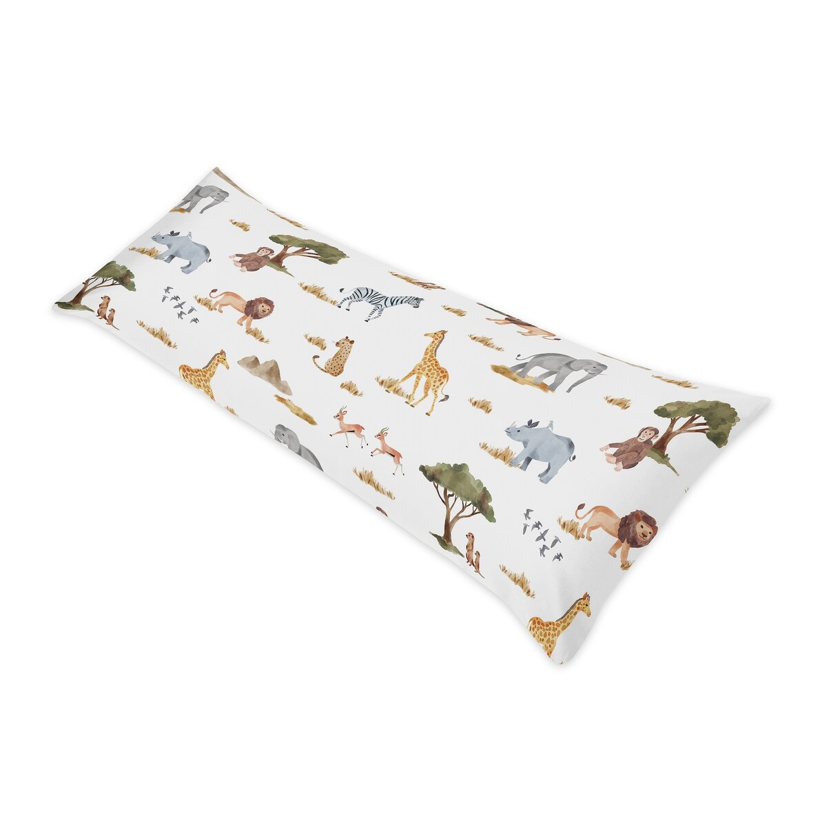 Jungle Animals Body Pillow Case Pillow Not Included Green Black and White Safari Elephant Giraffe Lion Monkey Leopard Cheetah