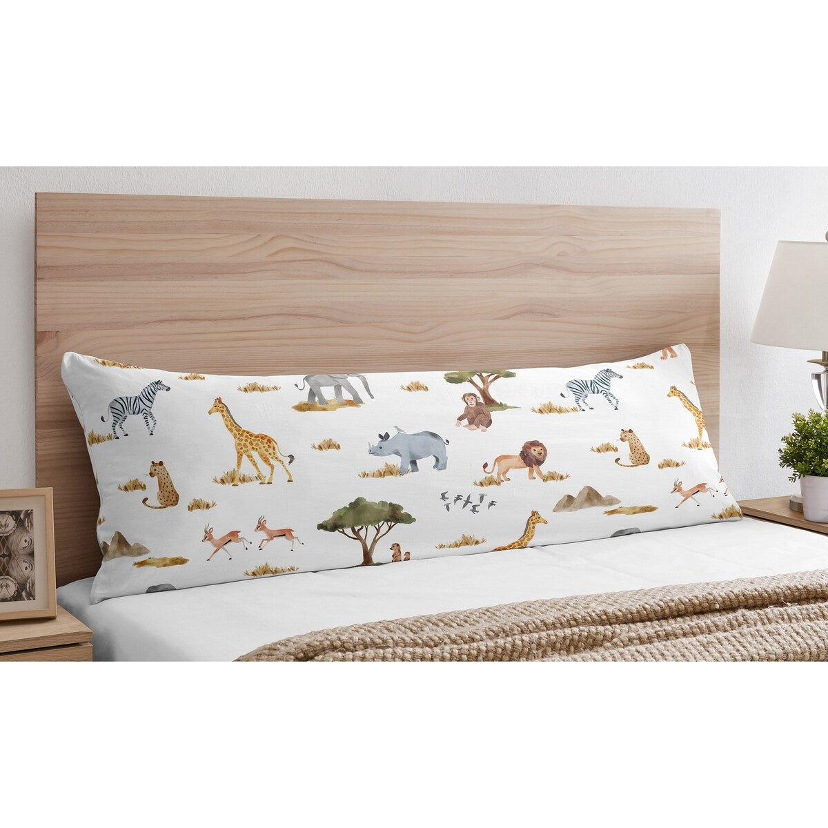 Jungle Animals Body Pillow Case Pillow Not Included Green Black and White Safari Elephant Giraffe Lion Monkey Leopard Cheetah