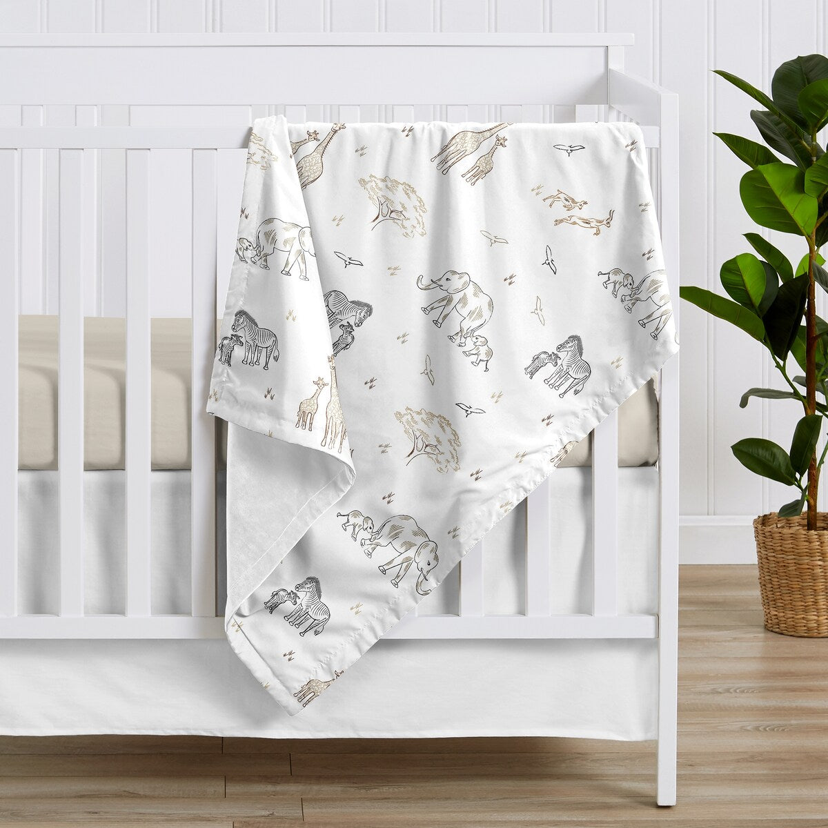 Sweet Jojo Designs Jungle Safari Animals Baby Receiving Security Swaddle Blanket Taupe Black and White Gender Neutral Elephant