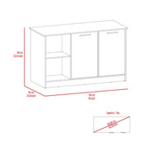 TUHOME Juniper Kitchen Island with Large Top Surface, Double Door Cabinet, and Open Shelves