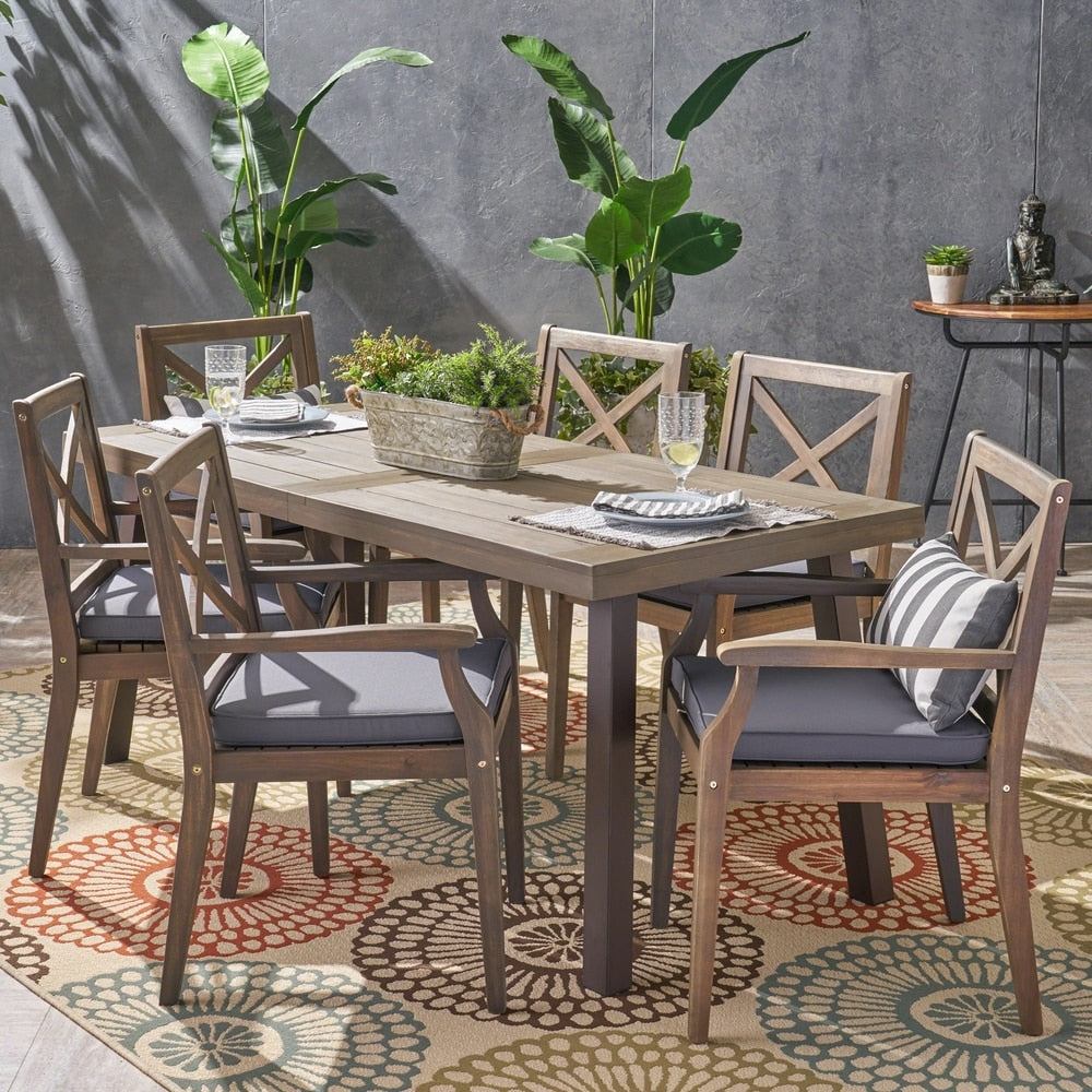 Juniper Outdoor 7 Piece Acacia Wood Dining Set by Christopher Knight Home