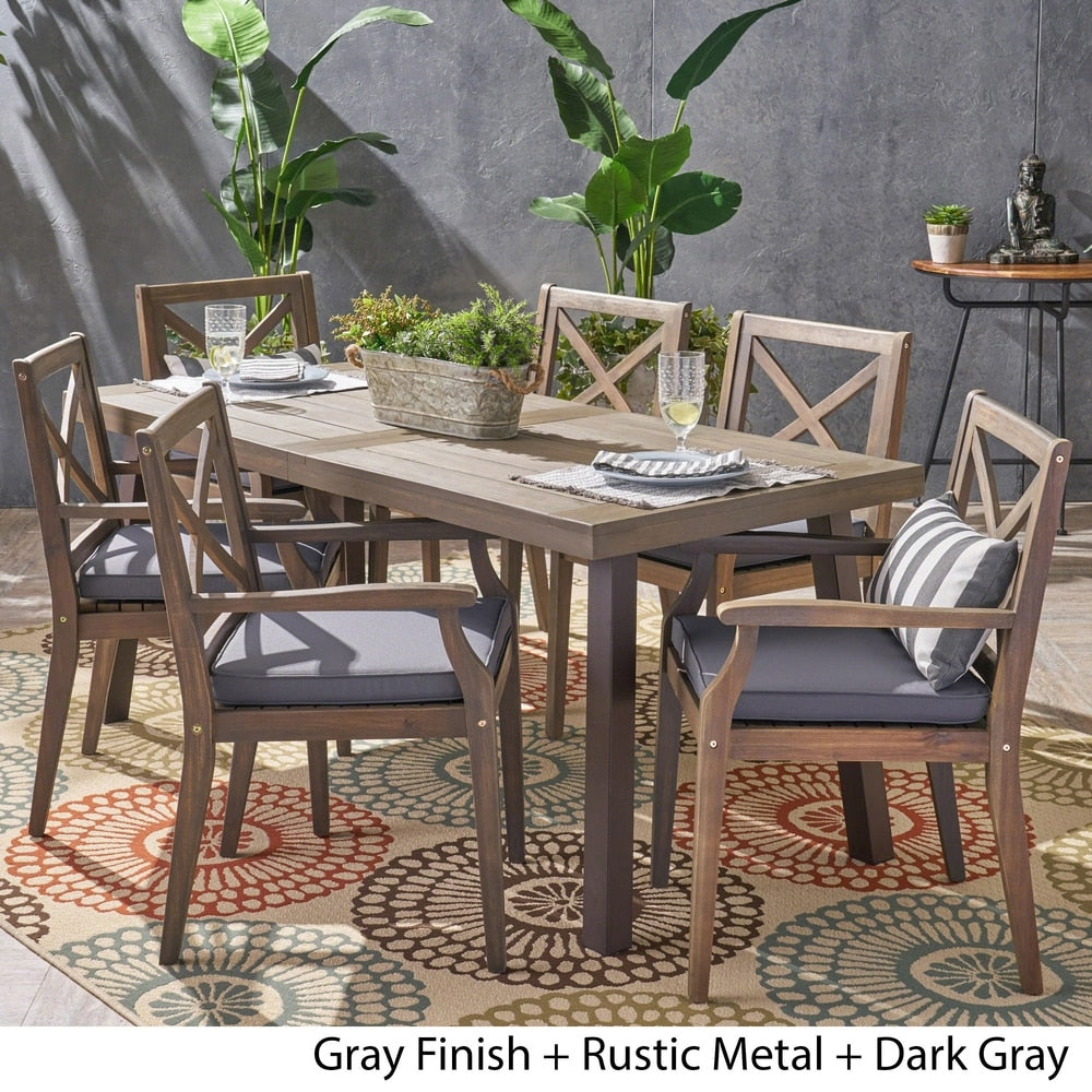 Juniper Outdoor 7 Piece Acacia Wood Dining Set by Christopher Knight Home