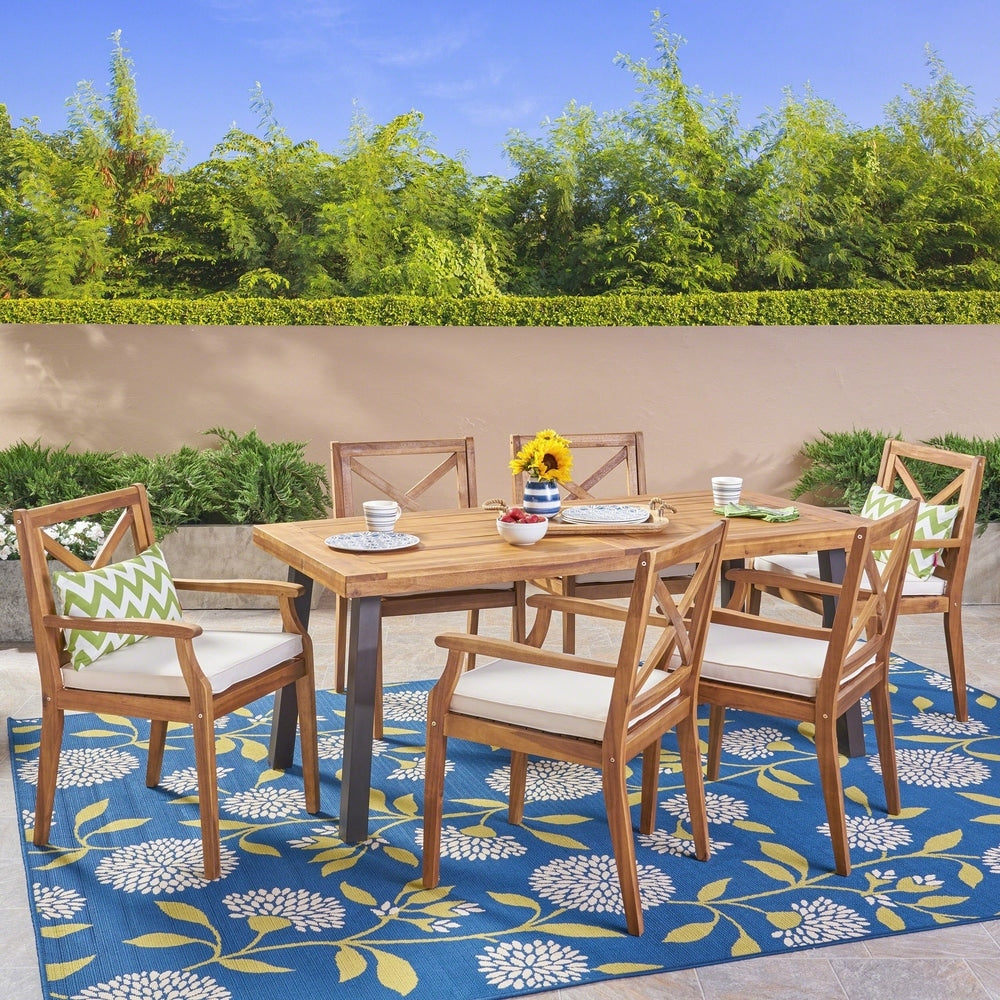 Juniper Outdoor 7 Piece Acacia Wood Dining Set by Christopher Knight Home