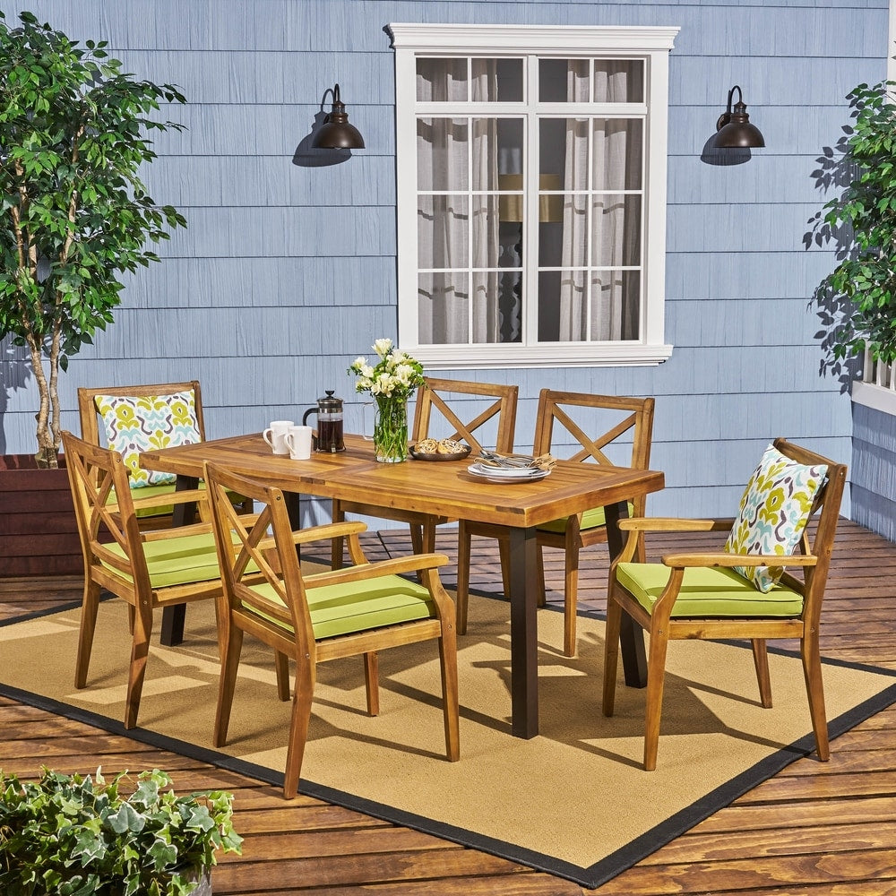 Juniper Outdoor 7 Piece Acacia Wood Dining Set by Christopher Knight Home