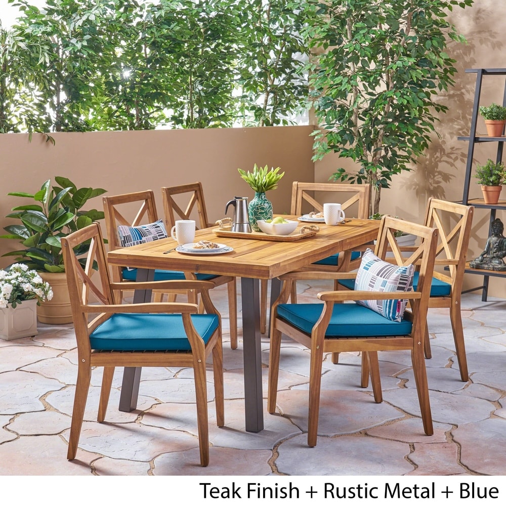 Juniper Outdoor 7 Piece Acacia Wood Dining Set by Christopher Knight Home