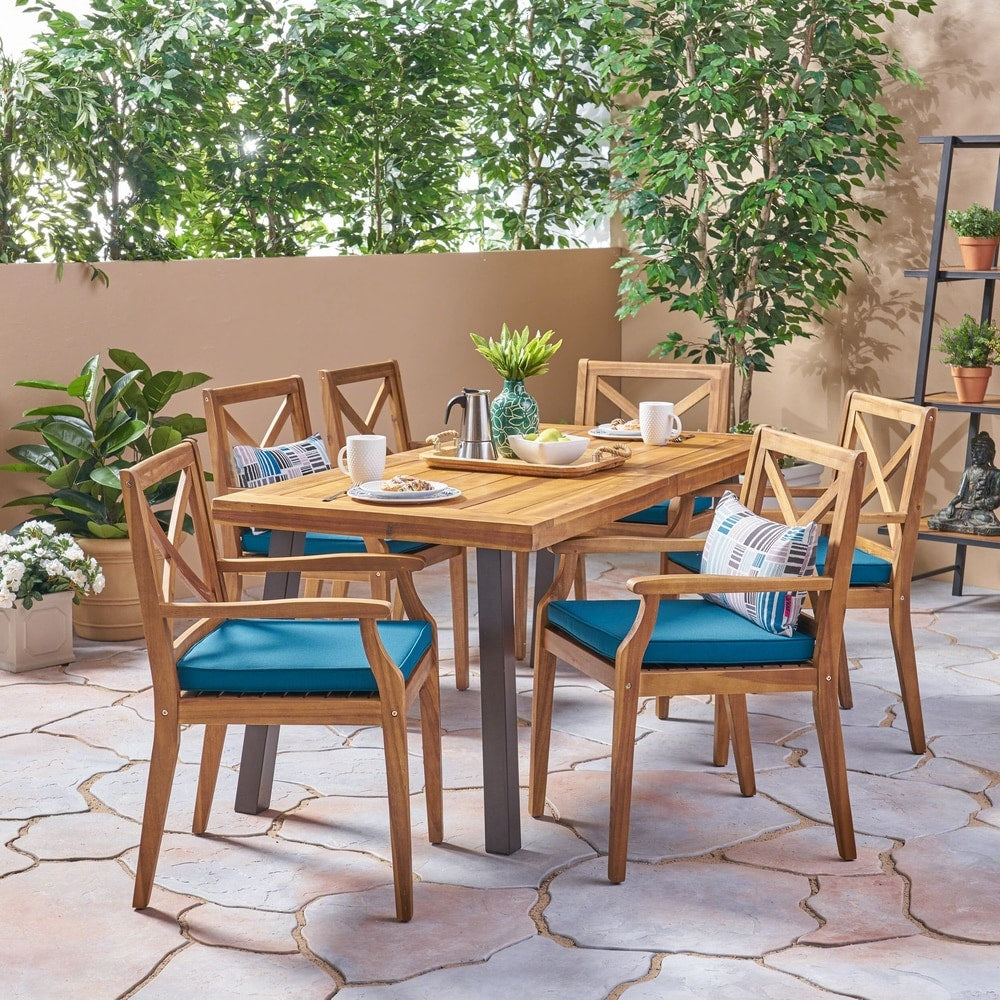 Juniper Outdoor 7 Piece Acacia Wood Dining Set by Christopher Knight Home