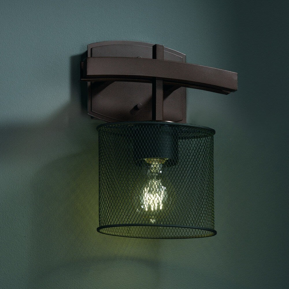 Justice Design Wire Mesh Archway 1-light Dark Bronze ADA Wall Sconce, Oval Shade