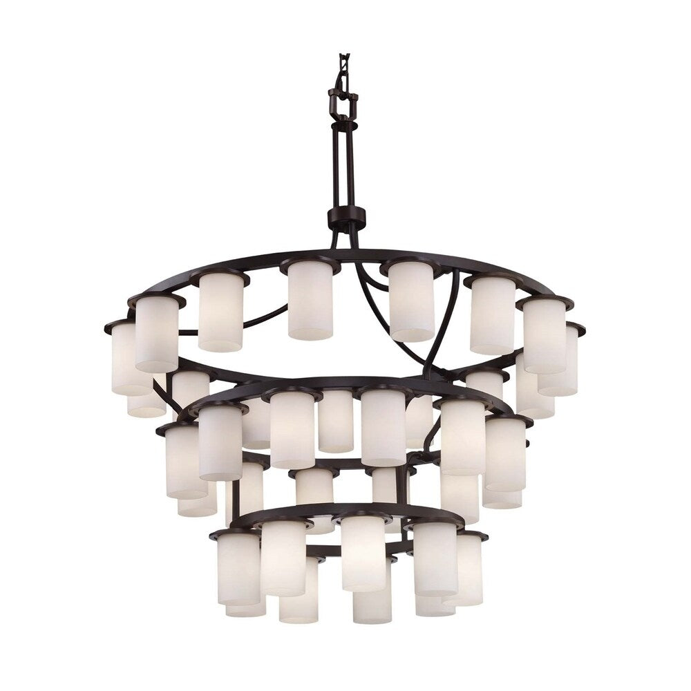 Justice Design Clouds Dakota 36-light Dark Bronze Downlight Chandelier, Clouds Cylinder w/ Flat Rim Shade