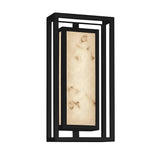 Justice Design LumenAria Bayview 15-inch Matte Black LED Outdoor Wall Sconce, Faux Alabaster Shade