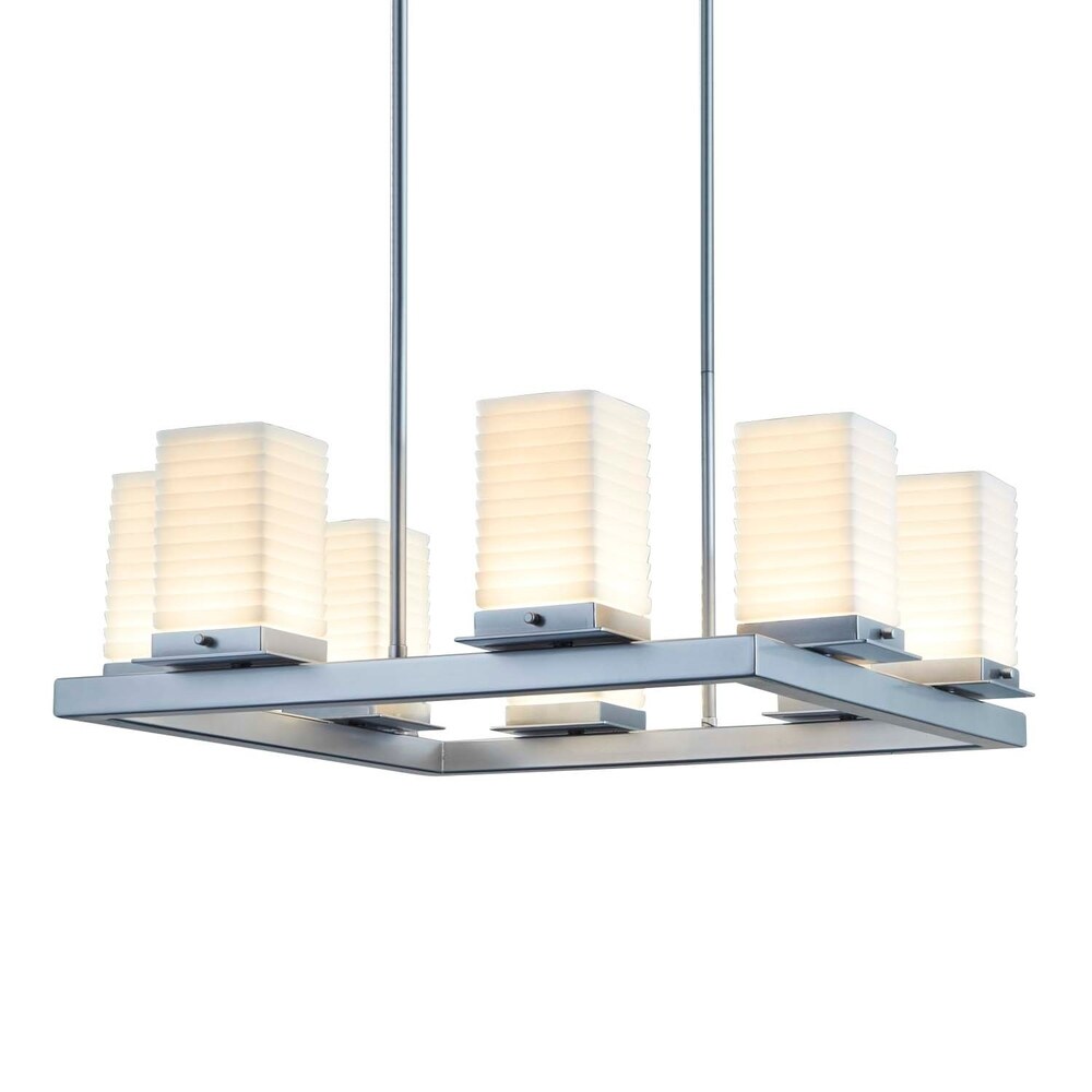 Justice Design Porcelina Laguna 8-light Brushed Nickel LED Outdoor Chandelier, Sawtooth Shade
