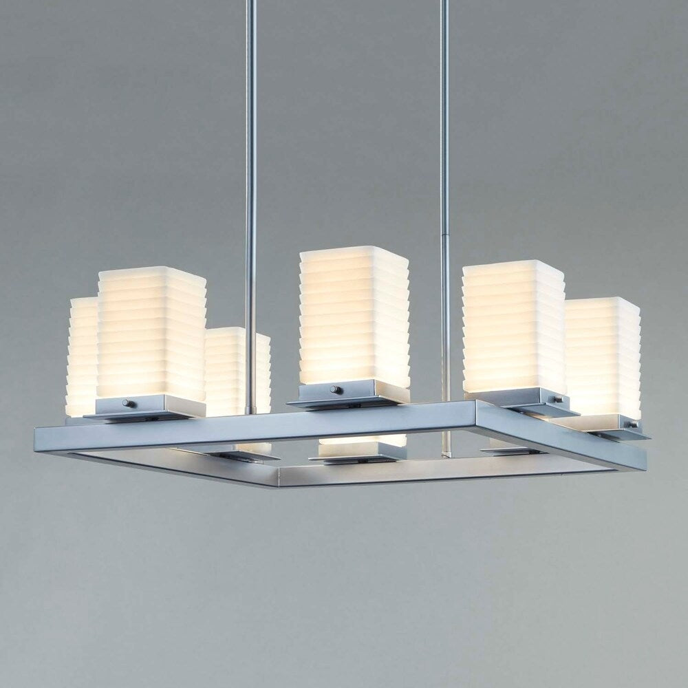 Justice Design Porcelina Laguna 8-light Brushed Nickel LED Outdoor Chandelier, Sawtooth Shade