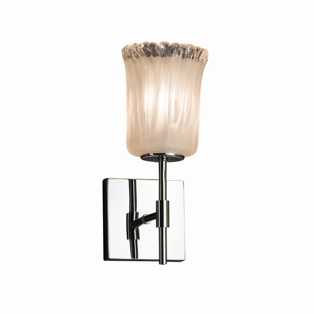 Justice Design Veneto Luce Union 1-light Polished Chrome Wall Sconce, White Frosted Cylinder - Rippled Rim Shade