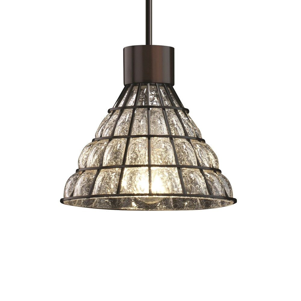 Justice Design Wire Mesh Dakota 3-light Brushed Nickel Chandelier, Cylinder w/ Flat Rim Shade