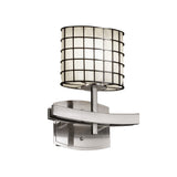 Justice Design Wire Glass Archway 1-light Brushed Nickel Wall Sconce, Grid with Opal Oval Shade