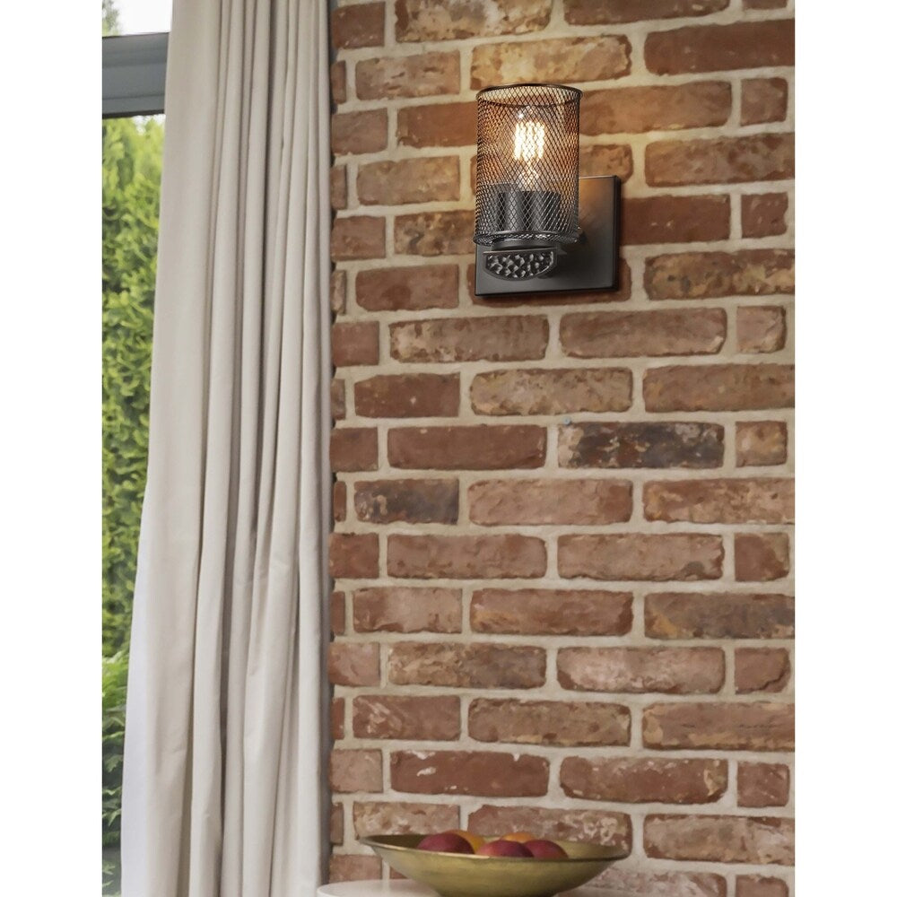 Copper Grove Weert 1-light Matte Black Wall Sconce with Cylindrical Wire Mesh Shade