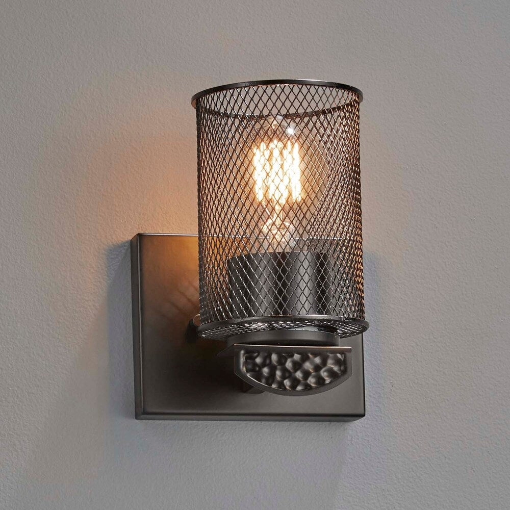 Copper Grove Weert 1-light Matte Black Wall Sconce with Cylindrical Wire Mesh Shade