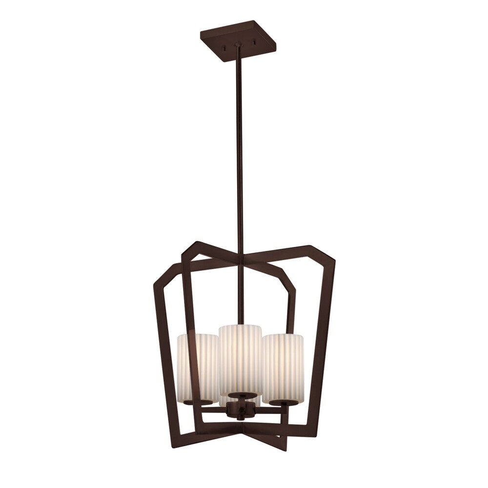 Justice Design Limoges Aria 4-light Dark Bronze Chandelier, Pleats Cylinder - Flat Rim Shade
