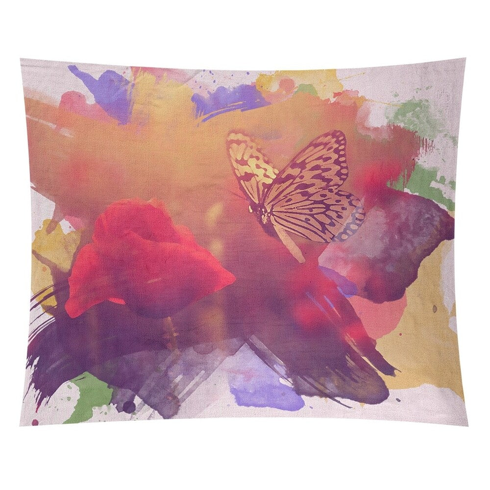 Justin Duane Watercolor Butterfly and Rose Wall Tapestry - 26 x 36