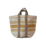 Jute and Cotton Tote Bag with Stripes and Handles - 24.0"L x 14.0"W x 17.0"H