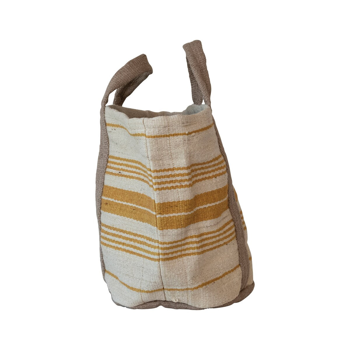 Jute and Cotton Tote Bag with Stripes and Handles - 24.0"L x 14.0"W x 17.0"H