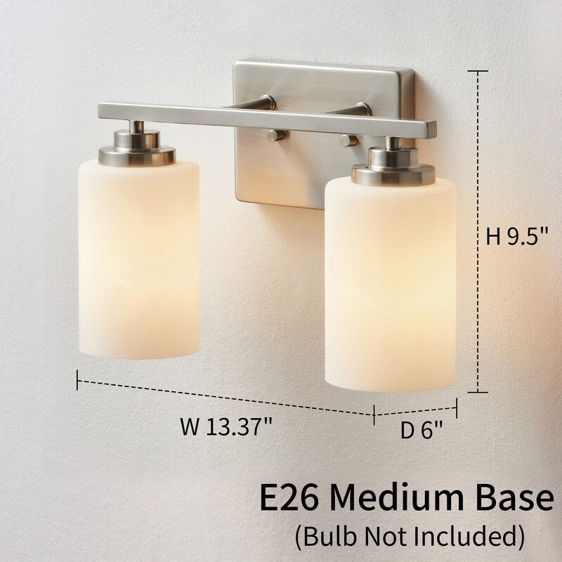 KAWOTI 2-Light Dimmable Bathroom Vanity Light with Frosted White Glass