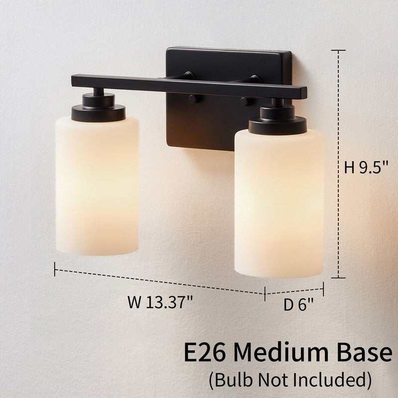 KAWOTI 2-Light Dimmable Bathroom Vanity Light with Frosted White Glass