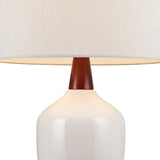 KAWOTI 22.5" Crack Glazed Ceramic Walnut Wood Base Table Lamp