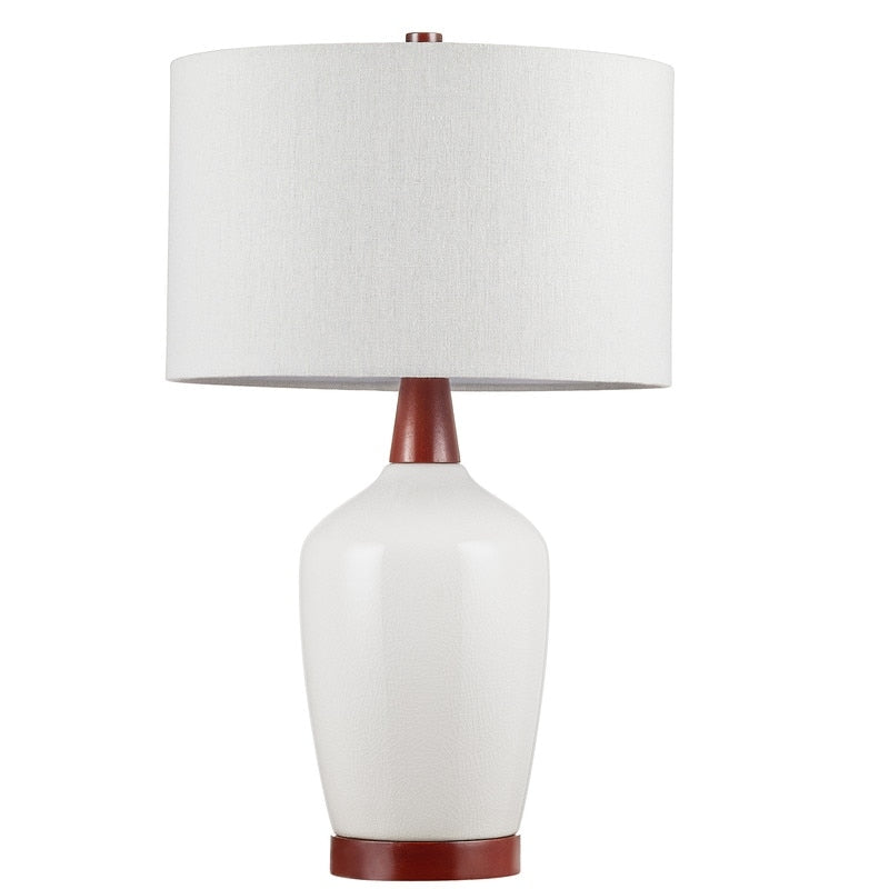KAWOTI 22.5" Crack Glazed Ceramic Walnut Wood Base Table Lamp