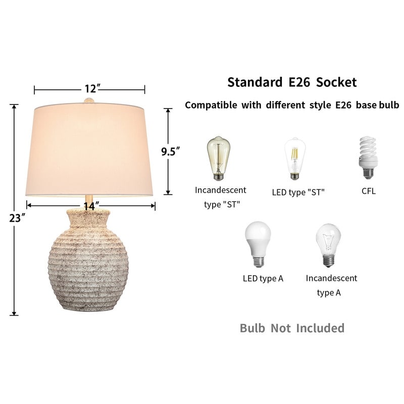 KAWOTI 23.25-inch Ceramic Bedside Table Lamp - W14" x H23.25"