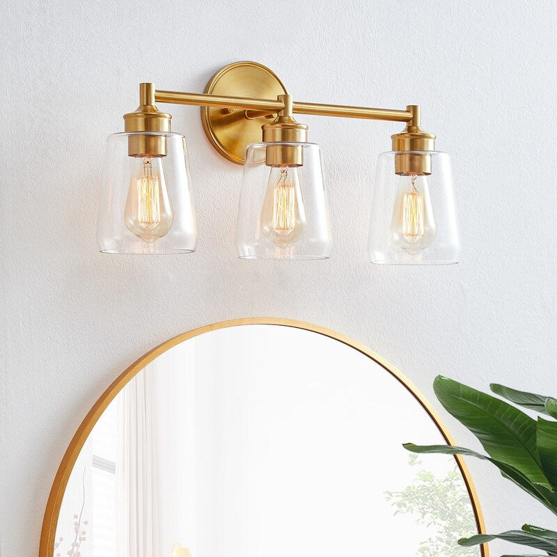 KAWOTI 3-Light Dimmable Bathroom Vanity Light with Glass Shade
