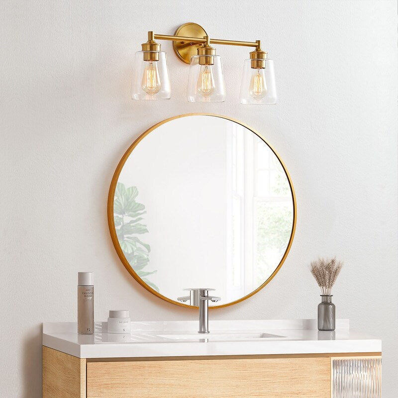KAWOTI 3-Light Dimmable Bathroom Vanity Light with Glass Shade