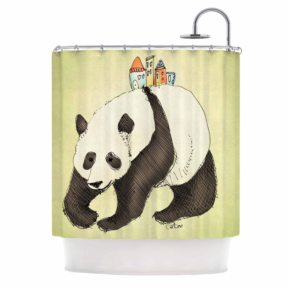 KESS InHouse Carina Povarchik "Happy Panda" Black Animals Shower Curtain (69x70) - Multi