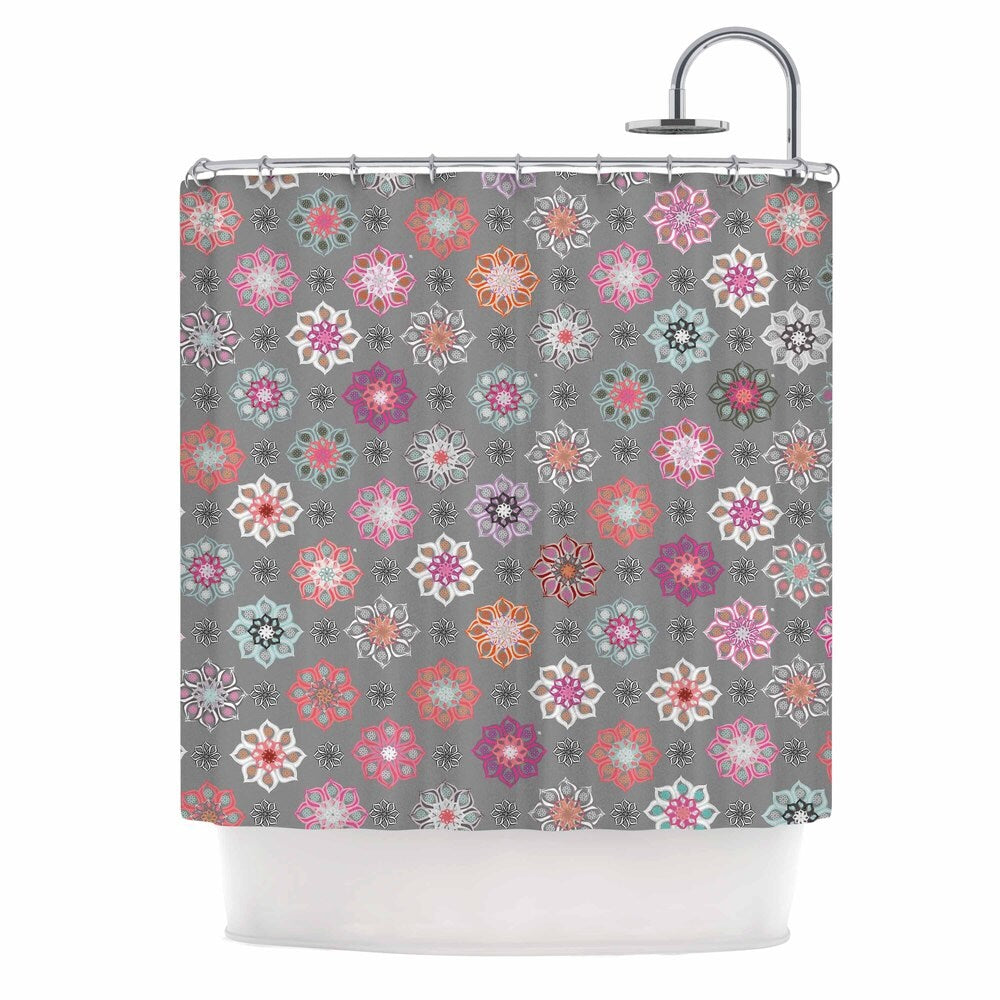 KESS InHouse Jolene Heckman Mini Floral Pink Gray Shower Curtain (69x70) - Multi - 69 x 70