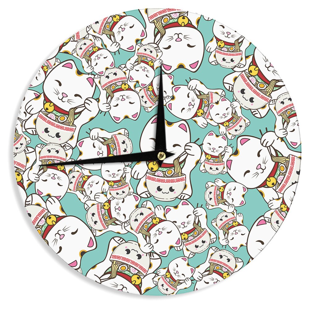 KESS InHouse Juan Paolo 'Ramen Cats' Teal White Wall Clock - 12"