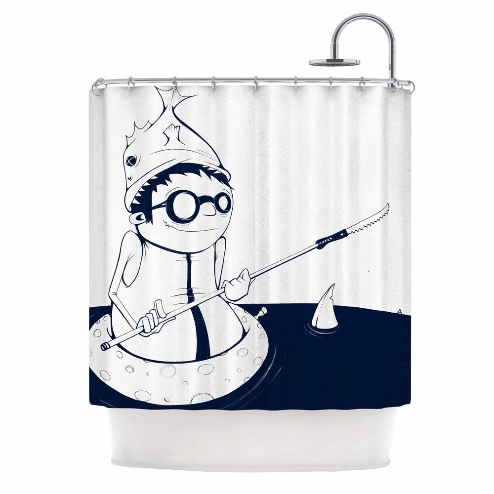 KESS InHouse Matthew Reid 5; In Navy Blue Nautical llustration Shower Curtain (69x70) - Blue/White - 69 x 70
