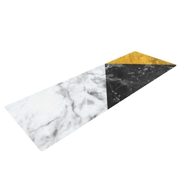 KESS Original "Geo Marble and Gold" Digital Geometric Yoga Mat - White