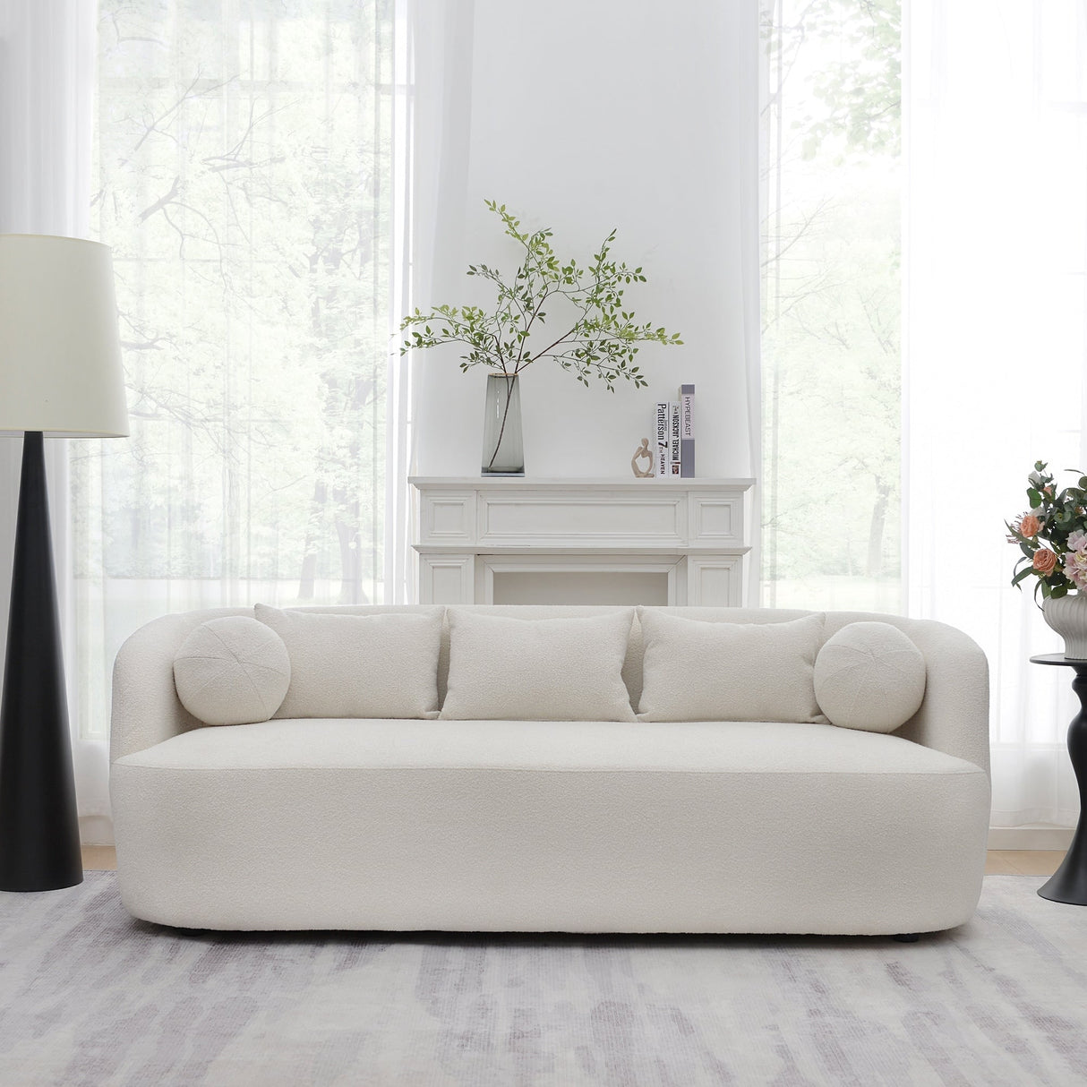 KINWELL Sherpa Boucle Upholstered 3-Seater Sofa Couch, 85" W