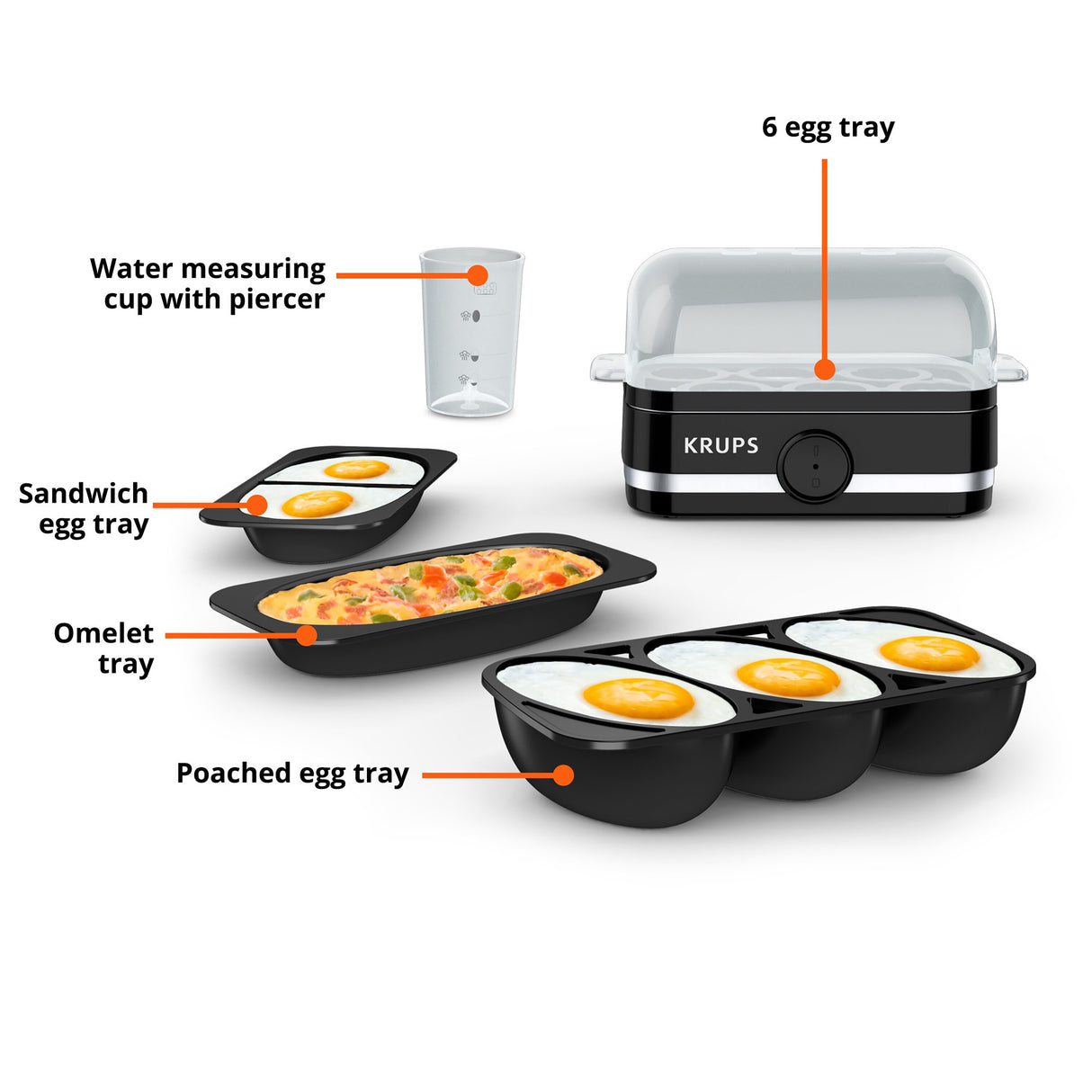 KRUPS Simply Electric Egg Cooker with Accessories, 6 Egg Capacity