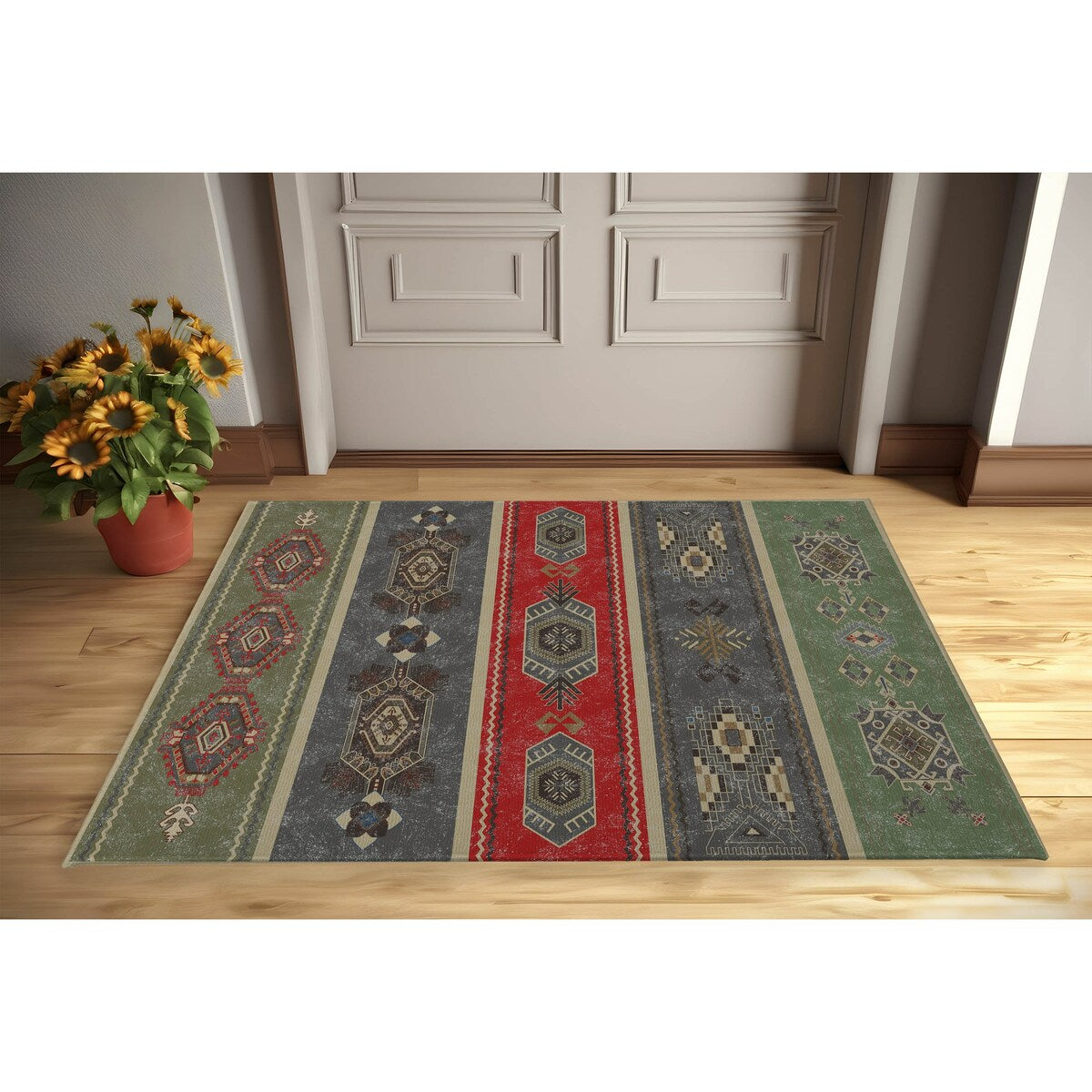 KUCCI GREEN & RED with Rubberized non-slip Backing Indoor|Outdoor Mat By Kavka Designs