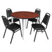 Kahlo 48" Round Breakroom Table- Cherry/ Chrome & 4 Restaurant Stack Chairs- Black