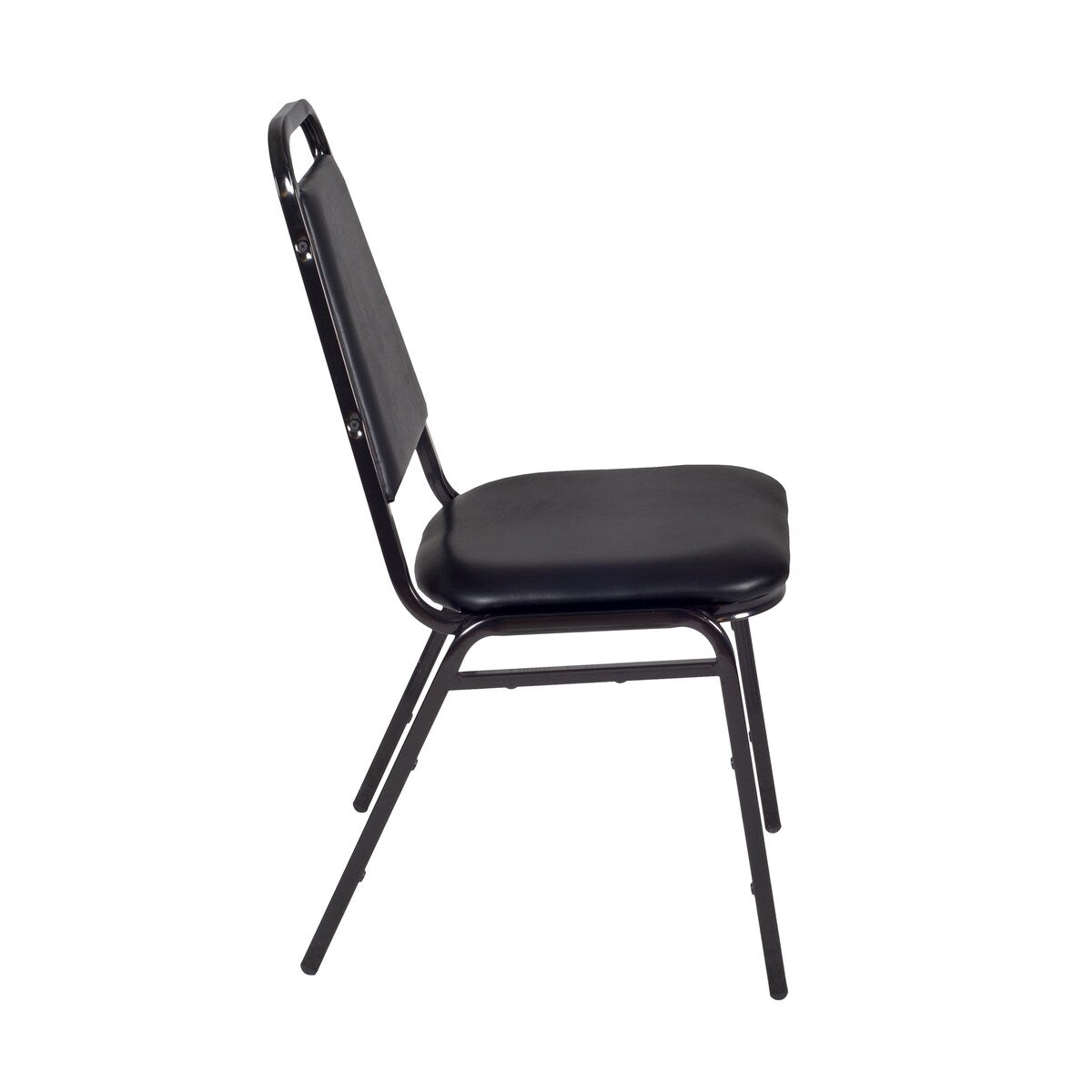 Kahlo 48" Round Breakroom Table- Cherry/ Chrome & 4 Restaurant Stack Chairs- Black