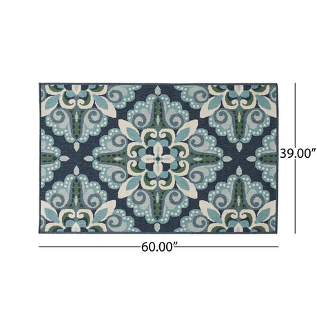 Kaia Outdoor Medallion Fabric Area Rug, Blue and Green by Christopher Knight Home