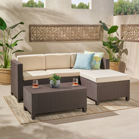 Kailani Outdoor Injection Molded Small Space 3 Seater L Shaped Sectional by Christopher Knight Home