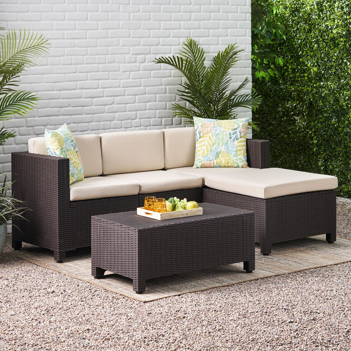 Kailani Outdoor Injection Molded Small Space 3 Seater L Shaped Sectional by Christopher Knight Home