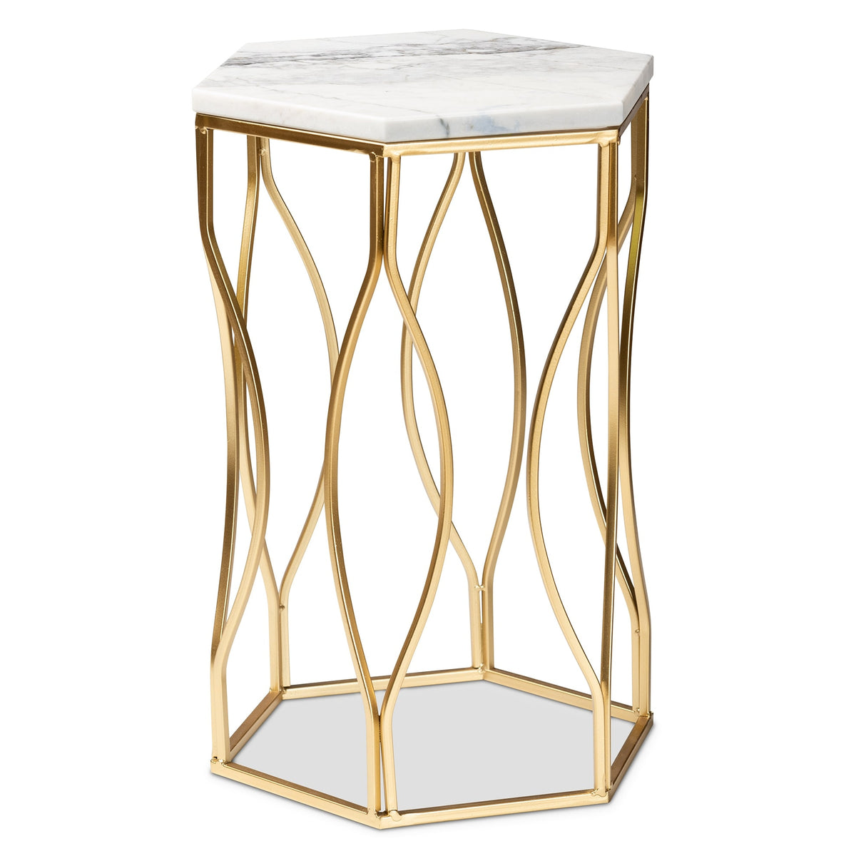 Kalena Modern and Contemporary Metal End Table with Real Marble Top